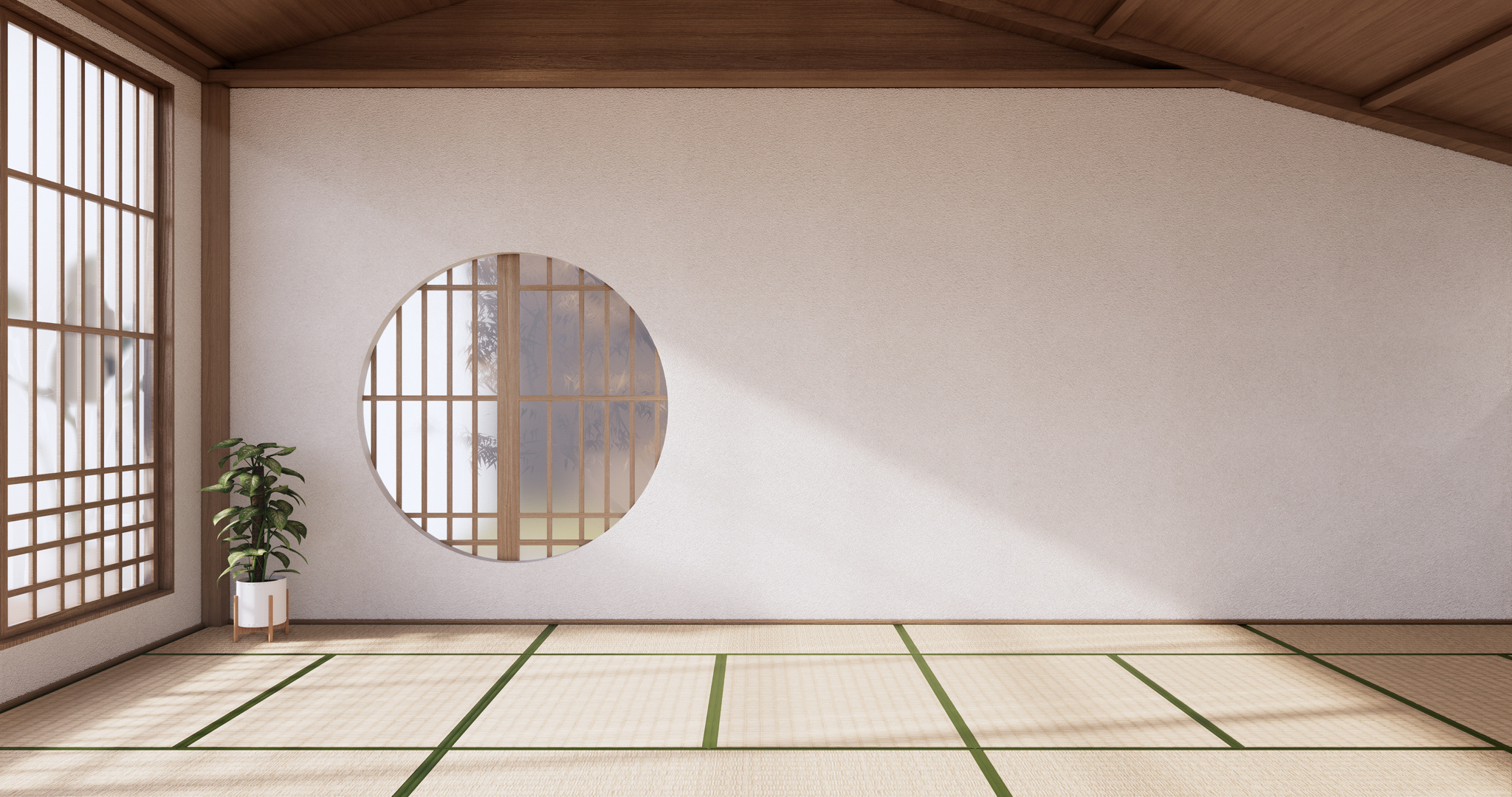 Interior, Empty Room and Tatami Mat Floor Room Japanese Style. 3
