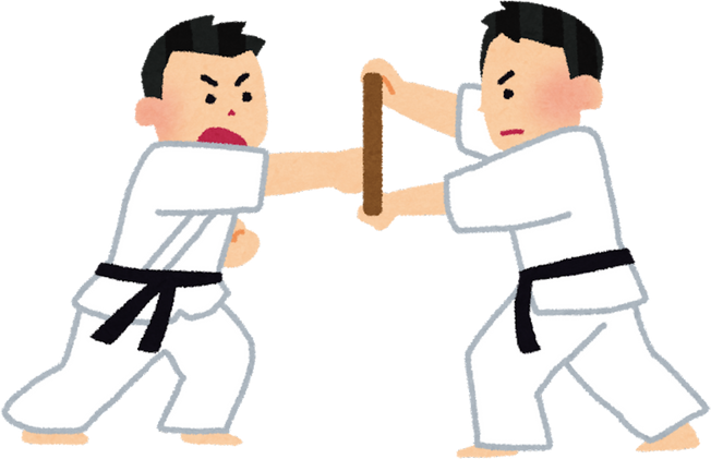 Karate Practitioners Breaking a Board Illustration